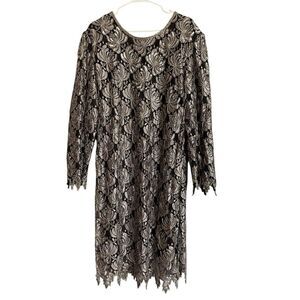 Vintage Carina Dress Size 2X Black Sequin‎ Beaded Silk Handkerchief Overlay Hem